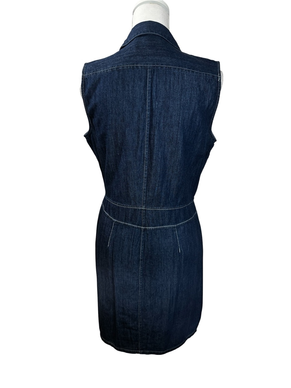 Calvin Klein Sleeveless Dark Blue Cotton Denim Zip-Front Dress. Size M - Picture 2 of 6